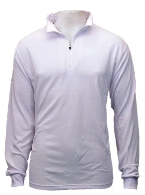 BURKE Quick Dry Long Sleeve Zip Polo - WHITE - DISCONTINUED STYLE
