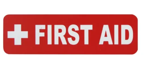 SAM ALLEN SAFETY LABEL - FIRST AID 100mm x 30mm 3M ADHESIVE